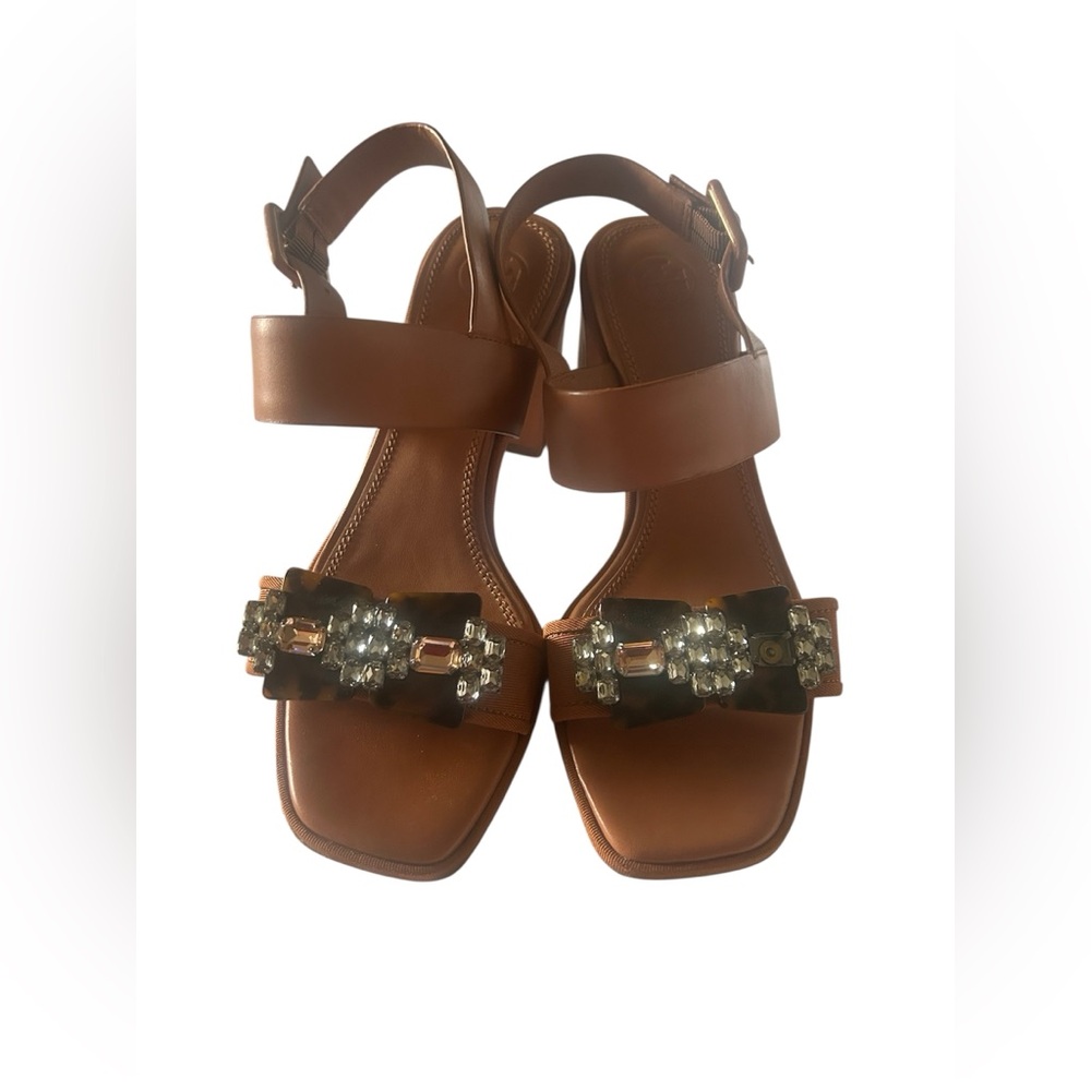 Tory Burch Tan Sandals with Crystal Embellishments